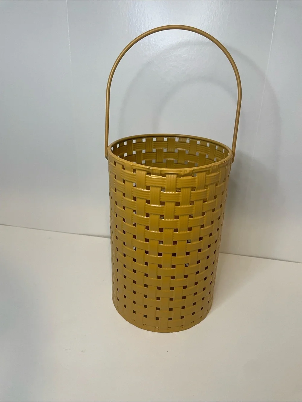 Dark Mustard Yellow Fall Woven Metal Basket with Handle, Vase, Home Decor